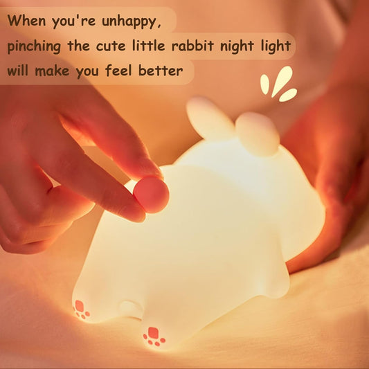 Cute Rabbit Night Light for Kids,Portable Soft Silicone lamp, Nursery Night light,Rechargeable Bunny Nightlight, Bedroom Decor