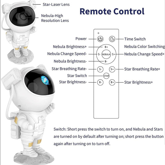 Astronaut Galaxy Projector - 360 Magnetic Head Rotation, Remote Control