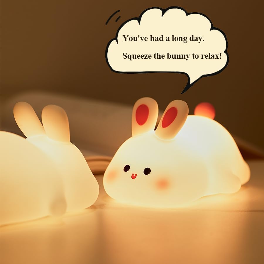 Cute Rabbit Night Light for Kids,Portable Soft Silicone lamp, Nursery Night light,Rechargeable Bunny Nightlight, Bedroom Decor