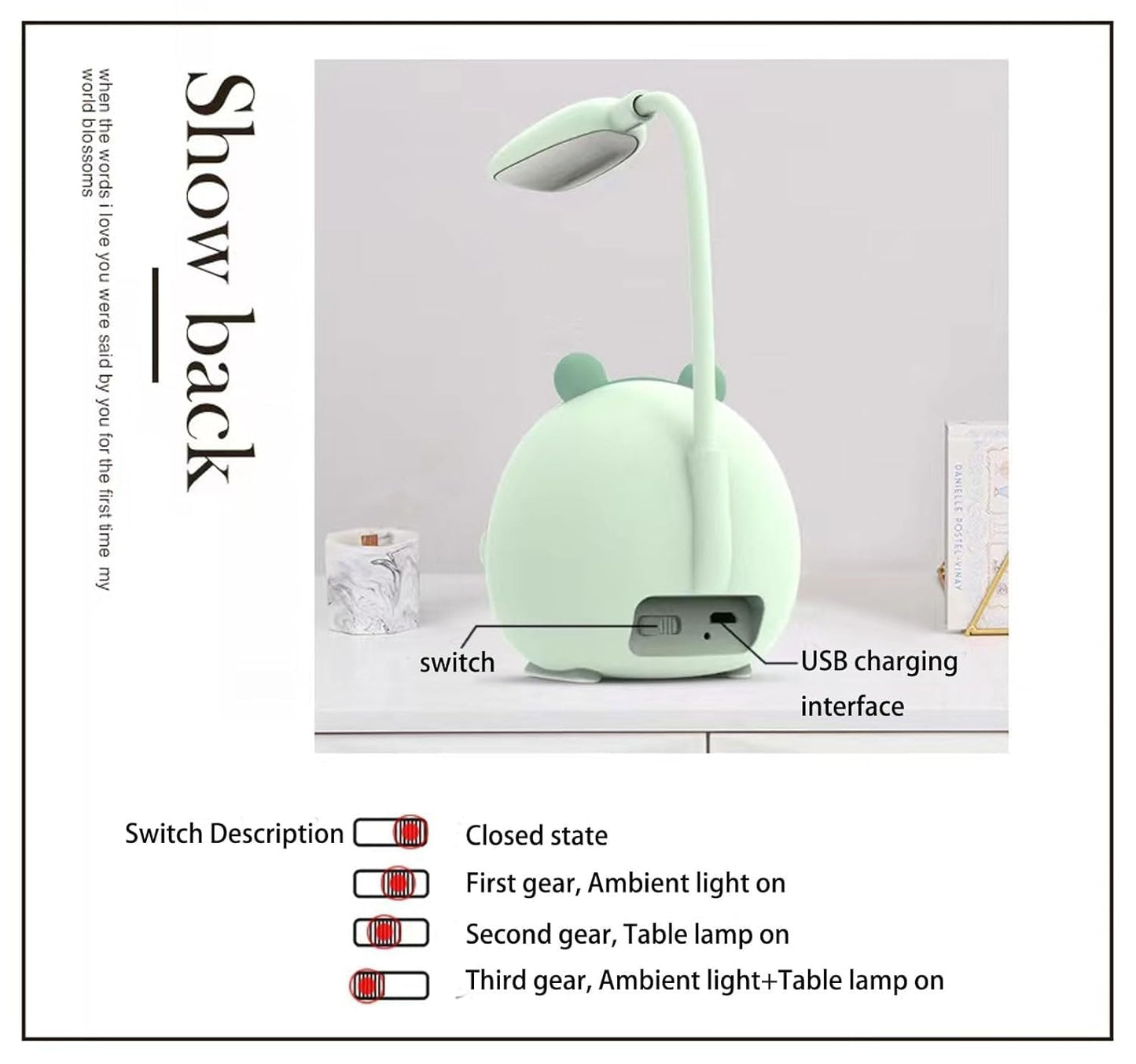 🐻 Cute Bear Lamp - Mint LED light with Adorable Face