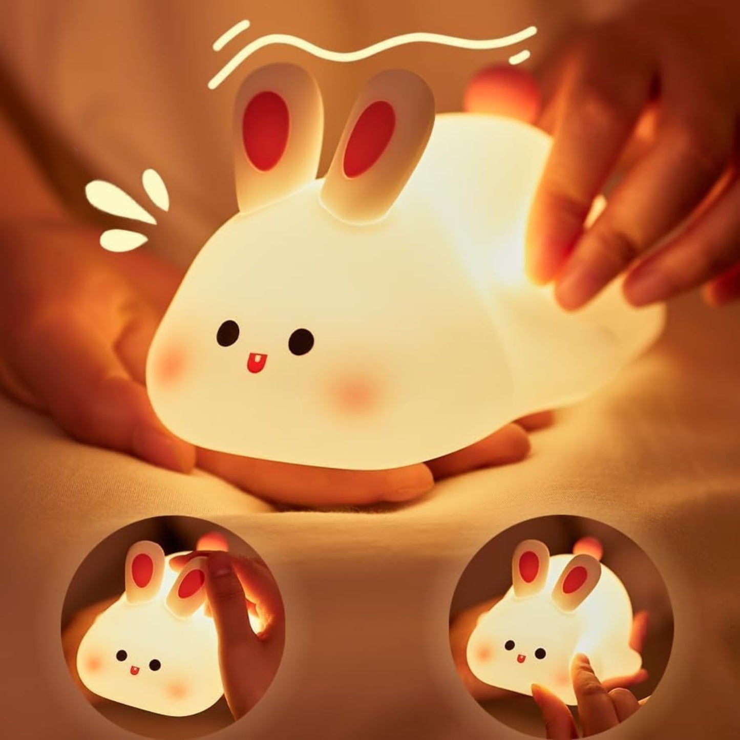 Cute Rabbit Night Light for Kids,Portable Soft Silicone lamp, Nursery Night light,Rechargeable Bunny Nightlight, Bedroom Decor