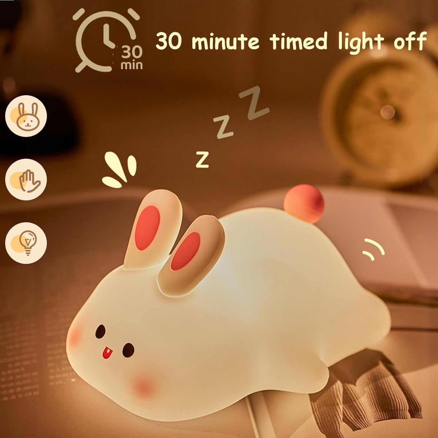 Cute Rabbit Night Light for Kids,Portable Soft Silicone lamp, Nursery Night light,Rechargeable Bunny Nightlight, Bedroom Decor