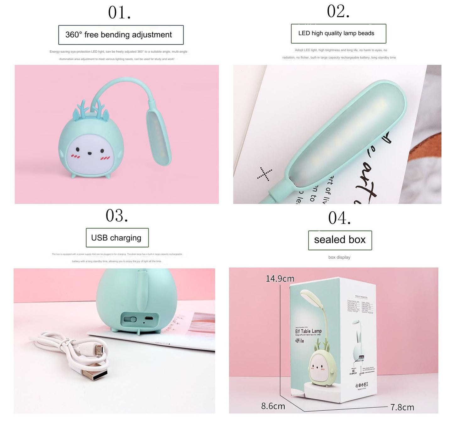🐻 Cute Bear Lamp - Mint LED light with Adorable Face