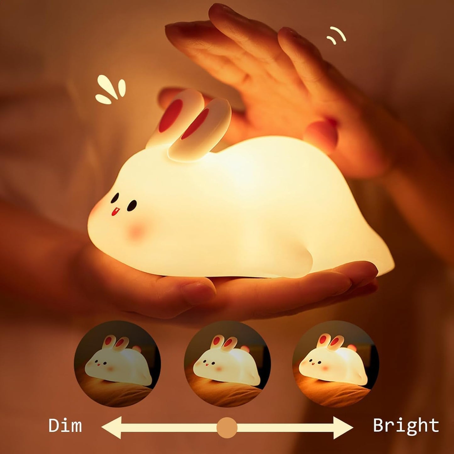 Cute Rabbit Night Light for Kids,Portable Soft Silicone lamp, Nursery Night light,Rechargeable Bunny Nightlight, Bedroom Decor