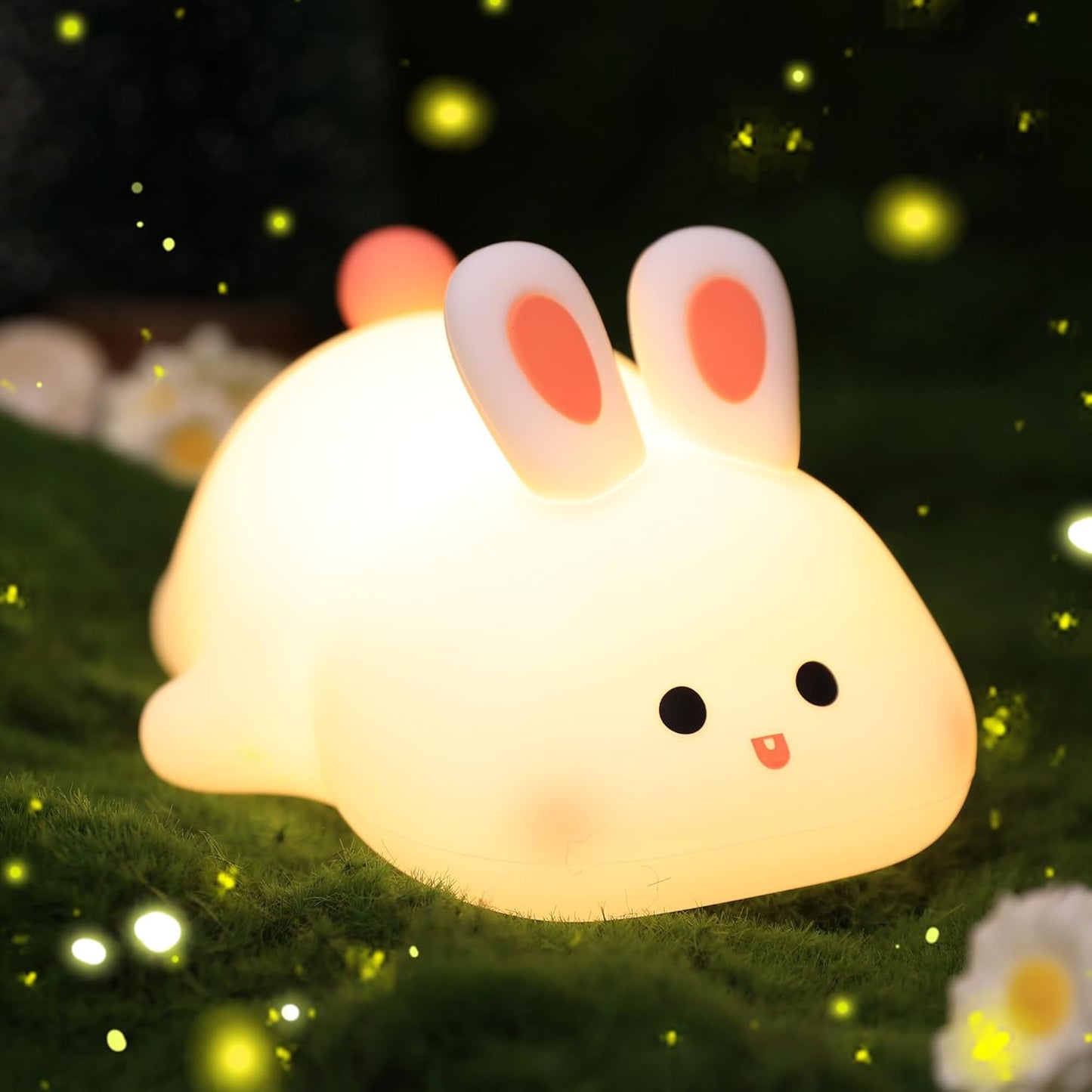 Cute Rabbit Night Light for Kids,Portable Soft Silicone lamp, Nursery Night light,Rechargeable Bunny Nightlight, Bedroom Decor