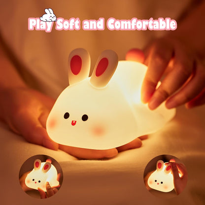 Cute Rabbit Night Light for Kids,Portable Soft Silicone lamp, Nursery Night light,Rechargeable Bunny Nightlight, Bedroom Decor